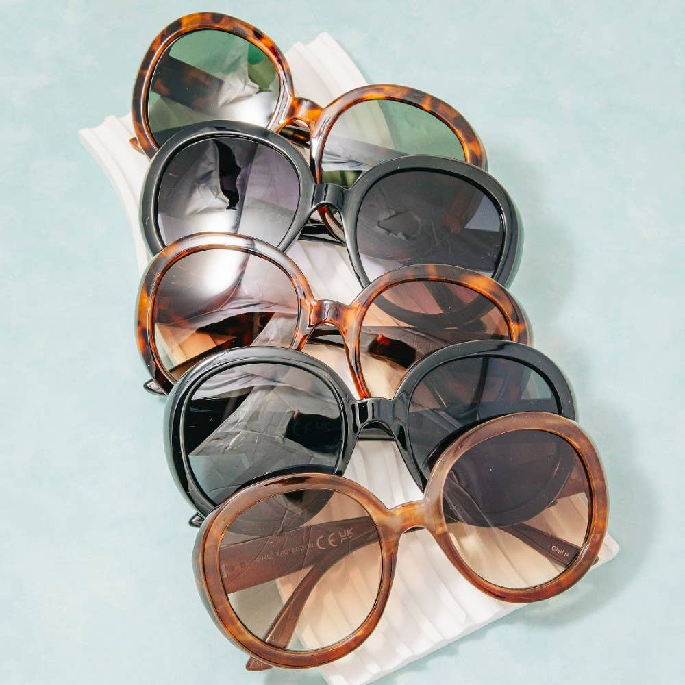Round Lens Acetate Frame Sunglasses Set: ASSORTED