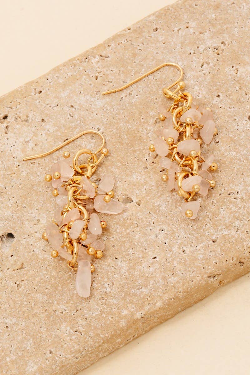 Pebble Stone Beaded Fringe Dangle Earrings: GDHOW