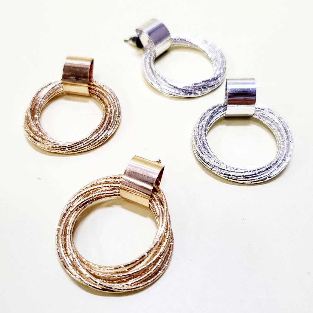 Shiny Layered Ring Dangle Earrings: Assorted Color