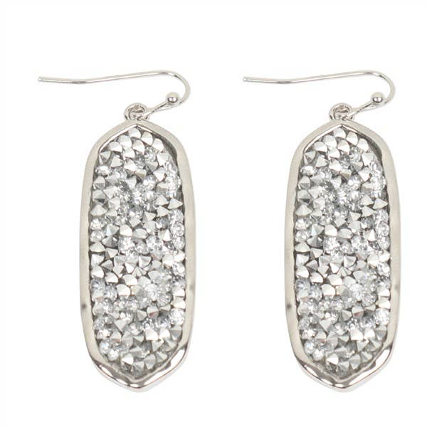 OVAL GLITTER FACETED DANGLE HOOK EARRINGS: GOLD PEACH