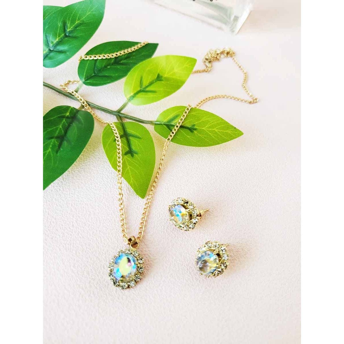 Crystal Necklace and Earring Set: Assorted Color