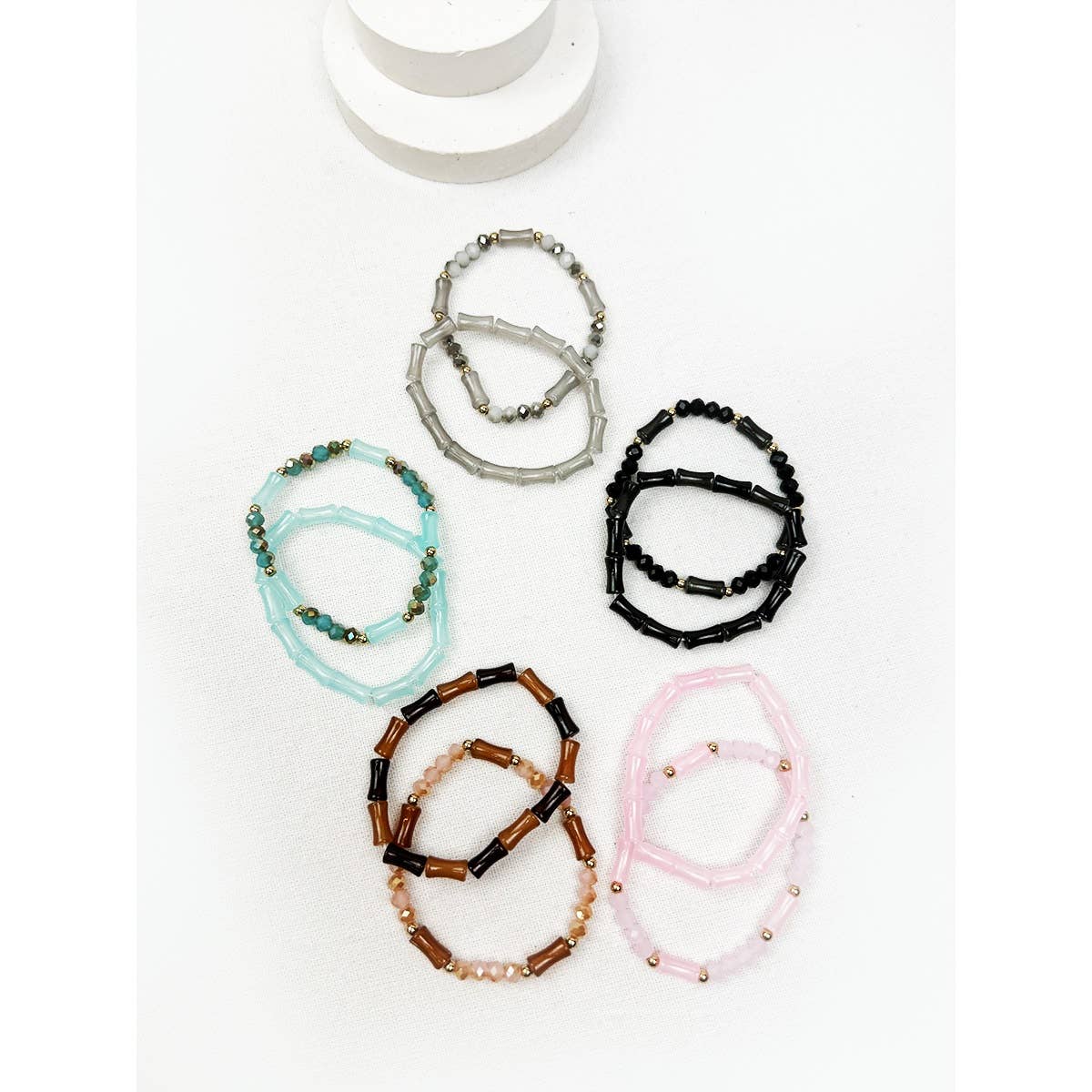 Stone Design Cross Beaded Stretch Bracelet
