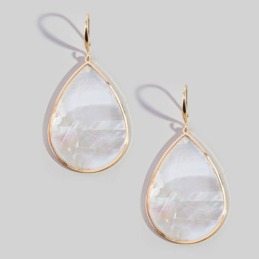 Gold Bezel Iridescent Shell Dangle Earrings: WHTSIL