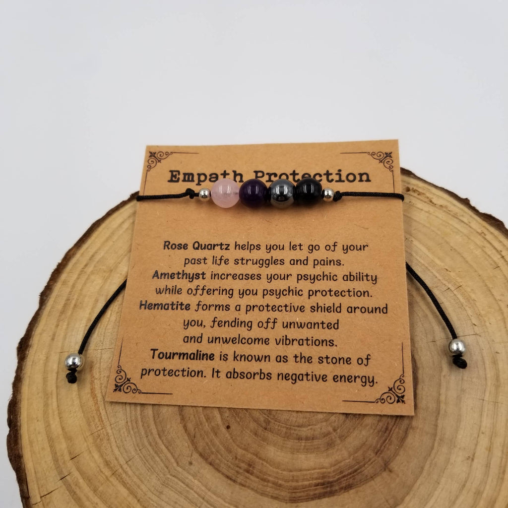 Handmade 4 Chakra Natural Stone Bracelet With Card: Empath Protect