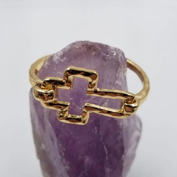 Gold Hammered Cross Bracelet